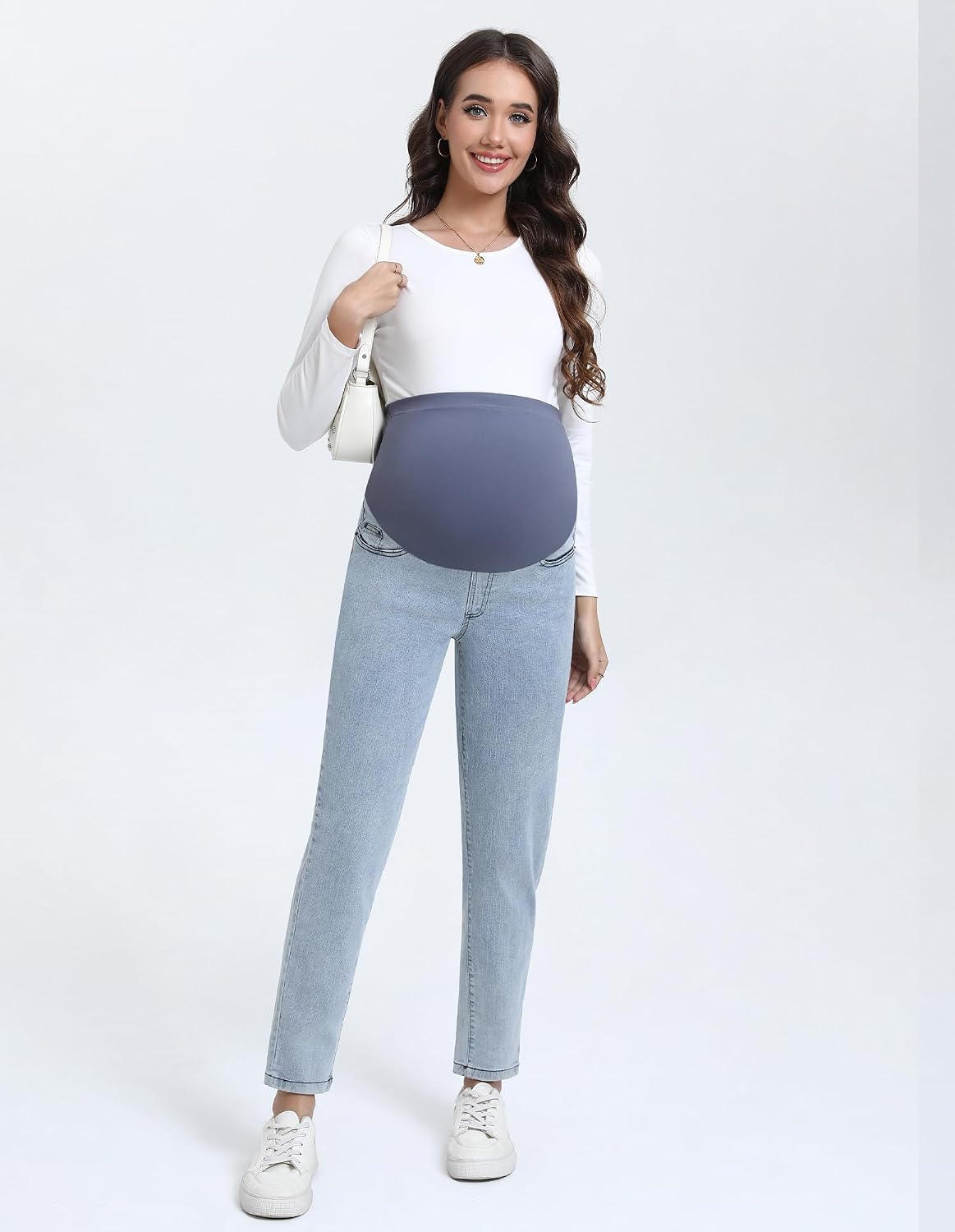 Women's Maternity Boyfriend Jeans Over Belly Stretch Denim Pregnancy Trendy Pants