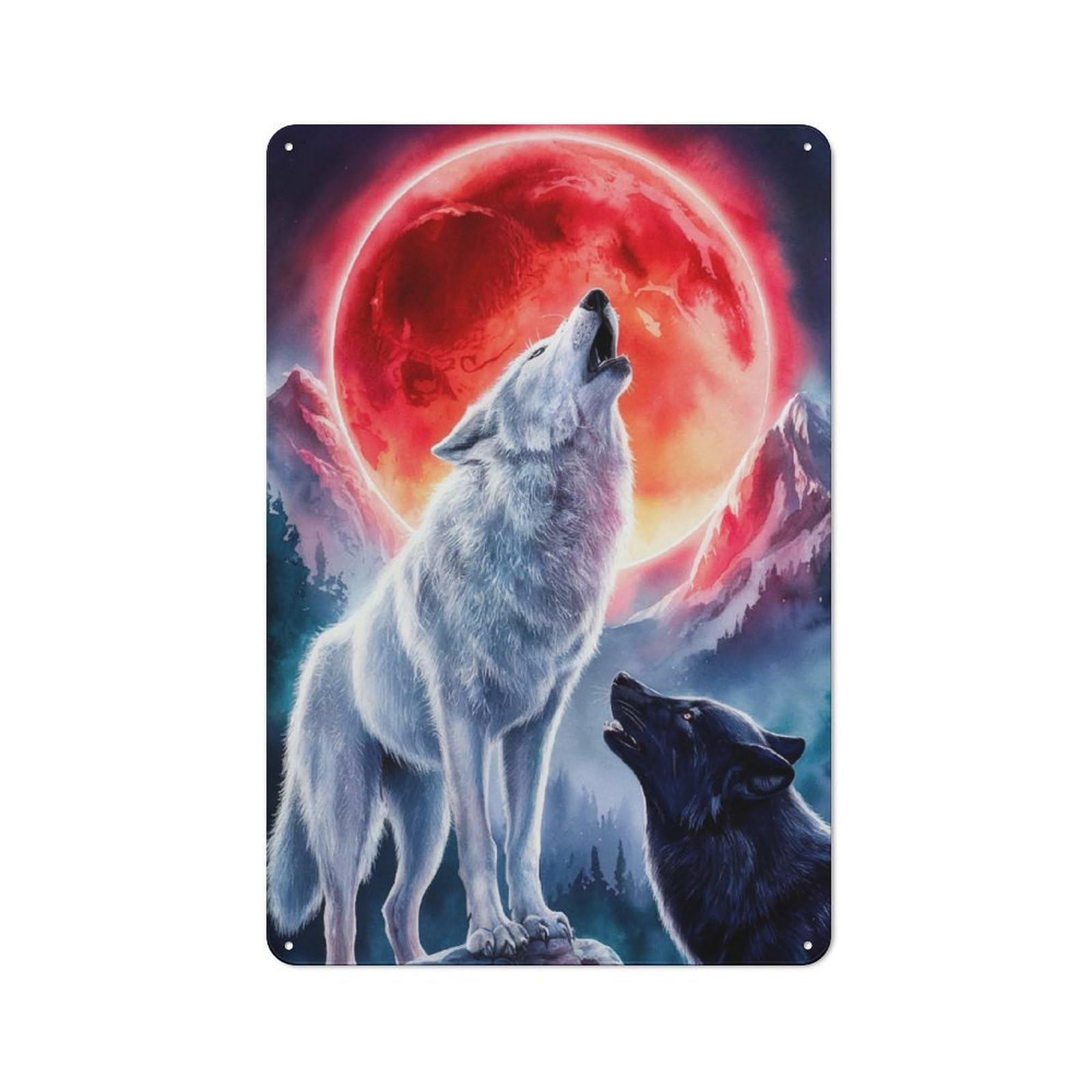 Wolf Howling Industrial Metal Wall Decor 30x20cm, Retro Metal Sign for Workshop, Basement, Shed Or Games Room