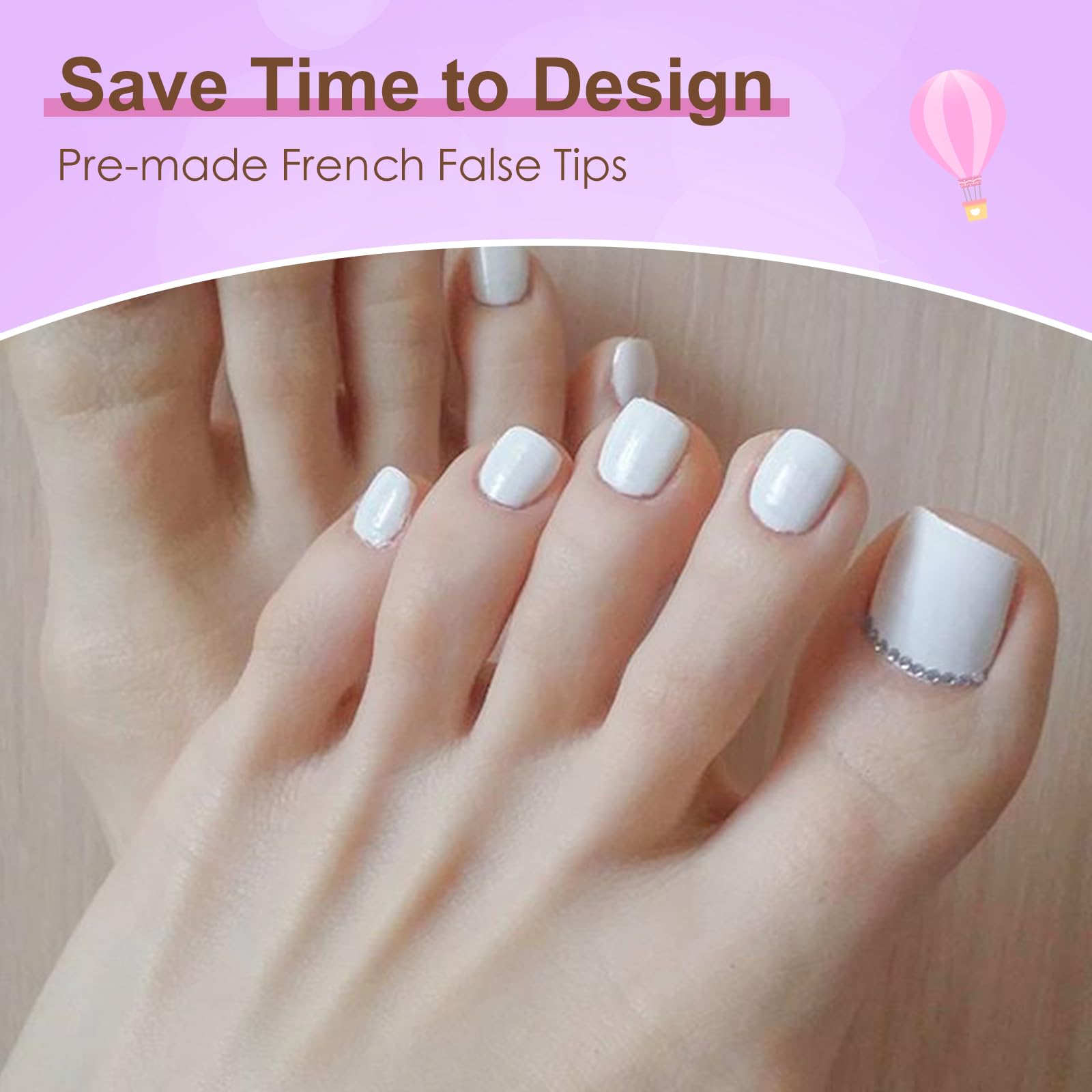 Fałszywe sztuczne paznokcie, krótkie stopy, 120 szt. 12 rozmiarów, kwadratowe, białe, jednokolorowe fałszywe palce palce pełne pokrycie Foot Press on Nails