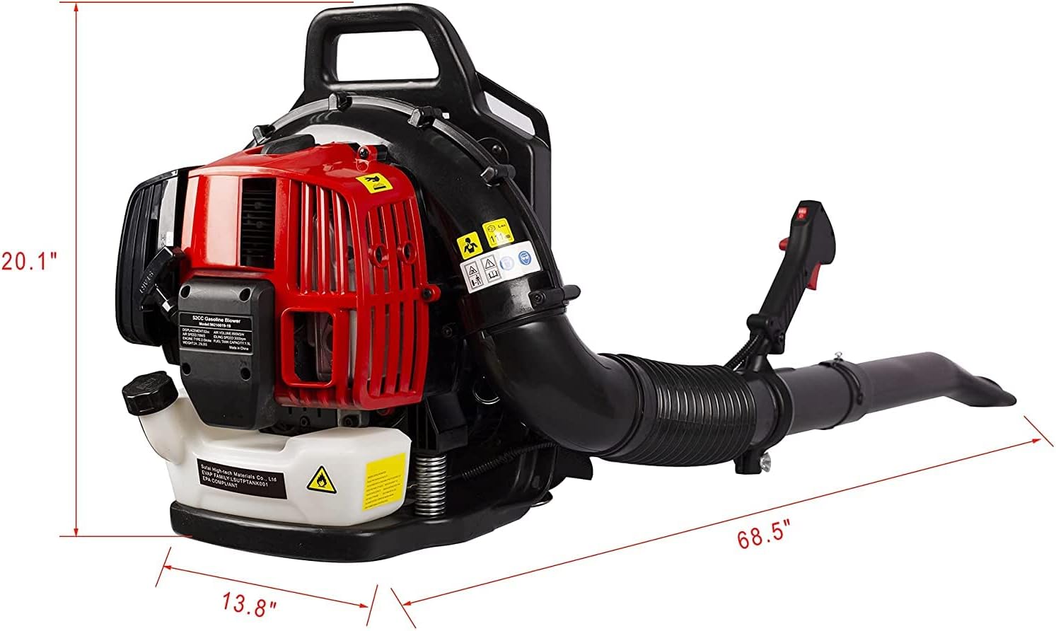 Backpack Leaf Blower,Cordless Gas 52CC 2-Cycle Engine Blower Commercial Grade for Lawn Care, Snow/Dust Removal Blower