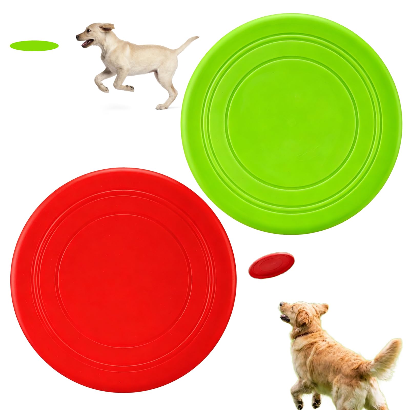 2PCS Dog Frisbee, Durable Soft Frisbee Design Fetch Training (Red Green)
