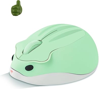 elec Space Cute Animal Hamster Shape Wireless Mouse - Silent, 3-Button Design for Laptop & PC; Includes Random Color Cable Clip - Perfect Computer Mouse-Green