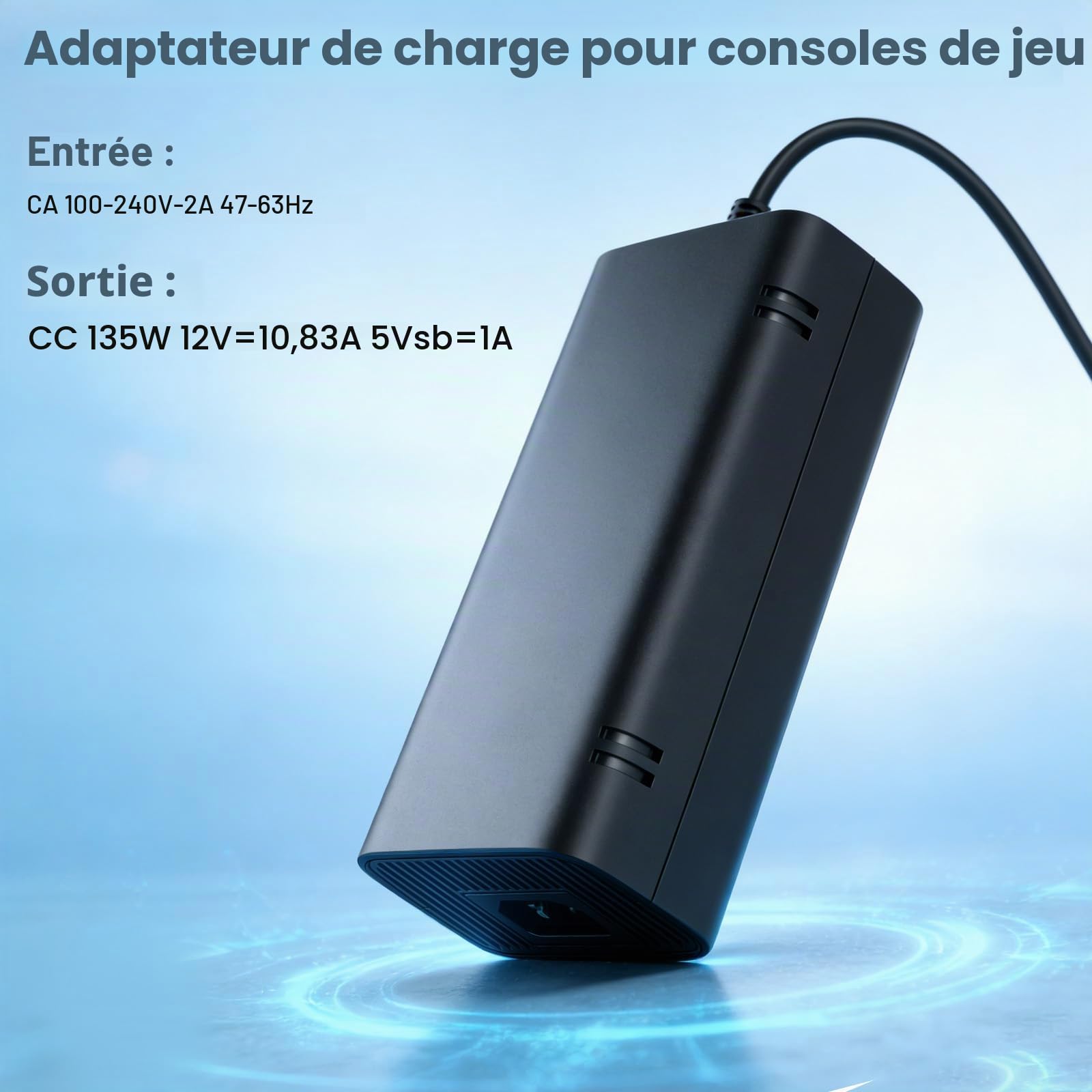 Câble d'alimentation pour Xbox 360 Slim, bloc d'alimentation avec câble d'alimentation pour Microsoft Xbox 360 Slim, bloc d'alimentation chargeur câble de charge, câble d'alimentation universel pour
