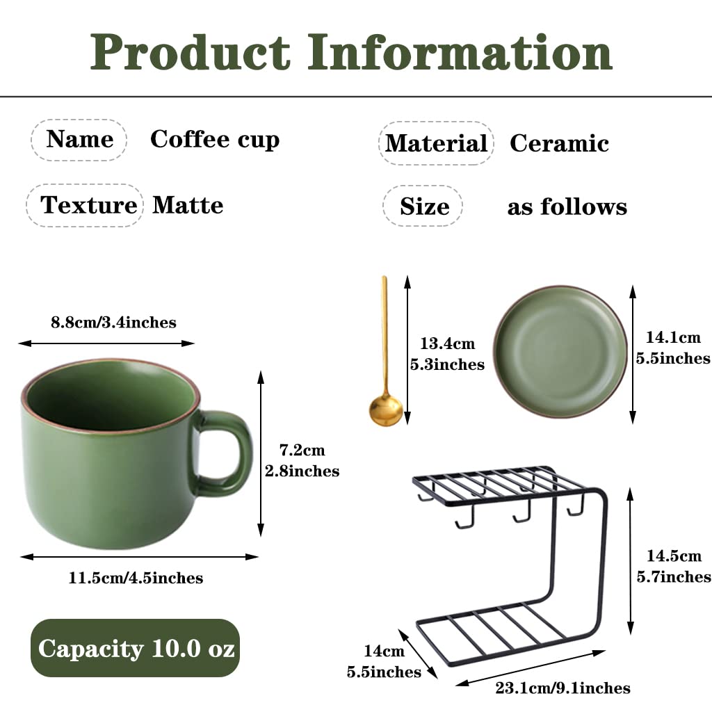Tazas De Cafe Originales con Soporte Taza De Café De CeráMica Casera De Estilo Retro, Taza De Espresso Apilable con Plato, Taza De Desayuno con Textura Mate, Conjunto De Estilo JaponéS