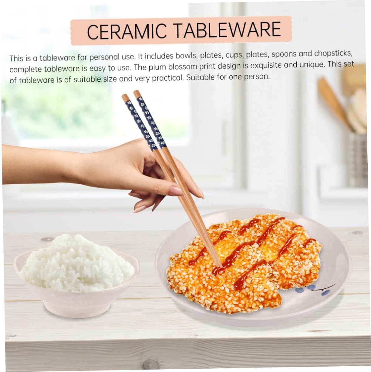 Luxshiny 1 Set 6 Pcs Tableware Japanese Chopsticks Blue Plates Dinnerware Rice Bowls Japanese Pink Plates Japanese Food Japanese Dishes Household Individual Cooking Ceramics