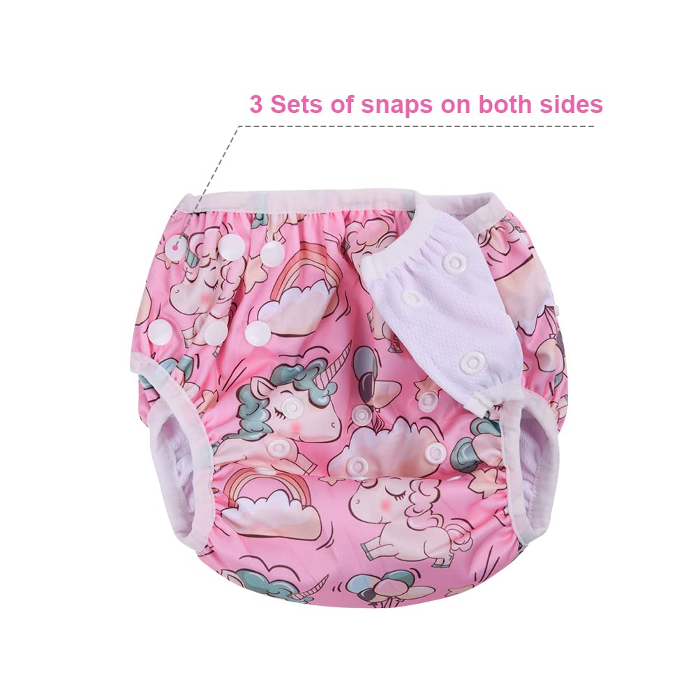 Vicloon Pannolino da Nuoto, 2 Pezzi Pannolini Lavabili Pannolini da Nuoto, Costume Piscina Regolabile Riutilizzabile Costumi per Bambini 0-3 Anni, Unicorno Rosa e Coda di Sirena Blu