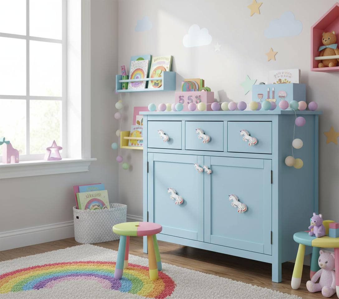 Gelo Unicorn Design Door Handle Set of 1 (2 pcs) Durable Stylish Design Made of Acrylic Cute Kids Room Cupboard Door for Kids Room Door, Wardrobe, Cabinet Door & Furniture-image-7