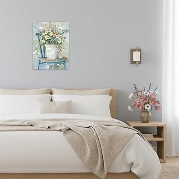 Dazzlewall Rustic Vintage Floral Wall Art, Daisy Wildflowers in Bucket for Farmhouse Bathroom Living Room 12x16 in Unframed