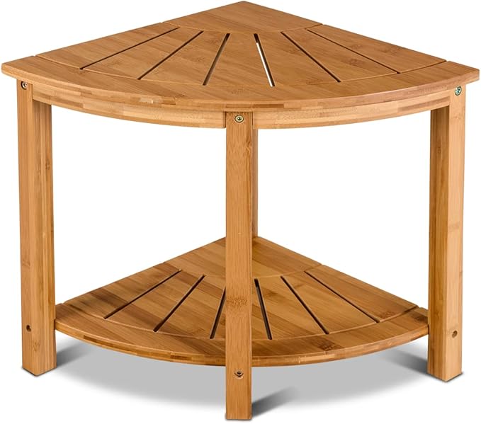 Multigot Bamboo Shower Stool, 2tier Corner Display Rack, Slatted Fan