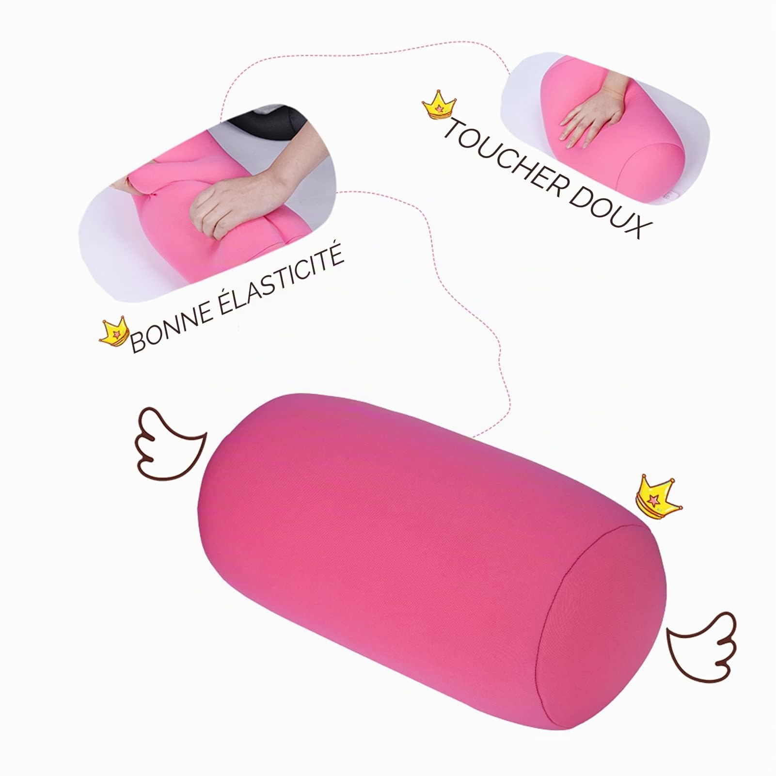 SEAFRONT Oreiller de Cou Rouleau Microbille Coussin Dos Tête Soutien Lombaire Cylindrique Cervical pour Siège Voyage Maison(Rose)