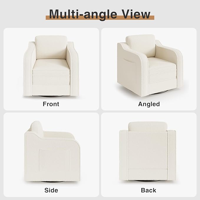 Sillón Giratorio Tapizado 30 Pulgadas Blanco miniatura 8