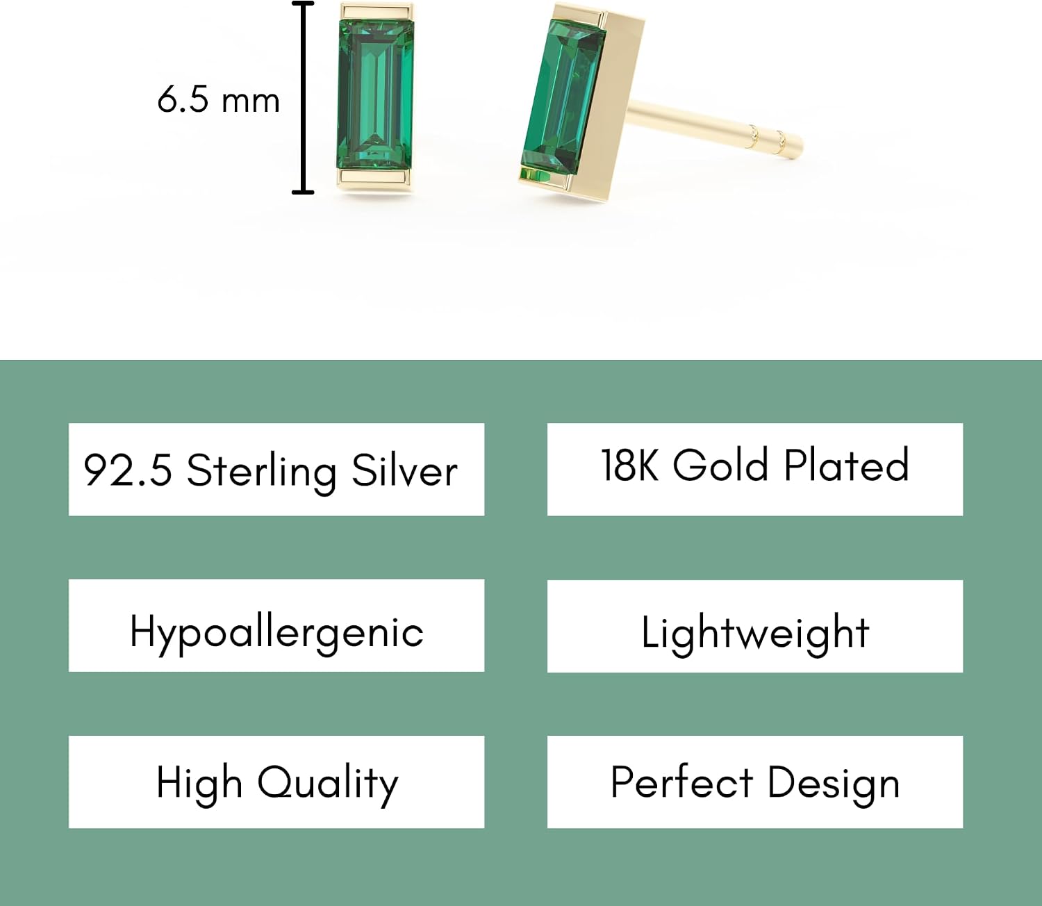 18k Gold Plated Aretes de Mujer Rectangle Crystal Garnet January Birthstone Dainty Minimalist Stud for Women Teen Girls - Stocking Stuffers Jewelry Gifts