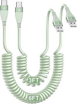 CarPlay用コイル状USB A - USB Cケーブル 3フィート+6フィート、USB - USB Cケーブル。
