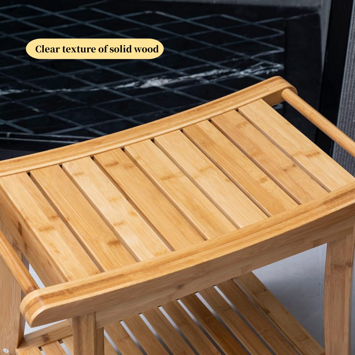 Taburete de ducha de madera de teca duradero con estante, resistente al agua y elegante, perfecto para comodidad y elegancia en el baño, mejora tu experiencia de spa