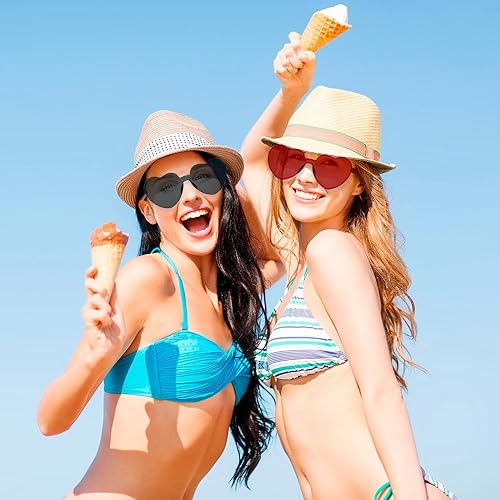 Miniatura 5 de Hoosmoon Lentes de sol con forma de corazón para mujer, 2 pares de lentes de sol para mujer, regalos de despedida de soltera, Rojo+Gris, M