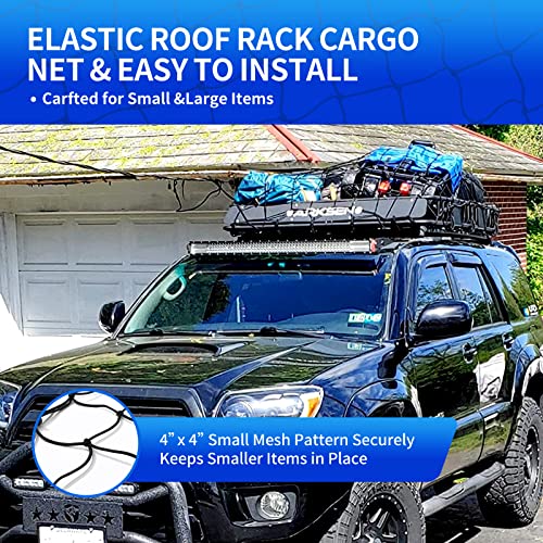 47"X 36" Cargo Net Bungee Nets Stretches To 80"X 60",Small Truck Bed Cargo Net For Cars Suvs,16 Adjustable Hooks, 4 Metal Carabiners-For Toyota & Tacoma Accessorie Short Bed Cargo Net #TOP5