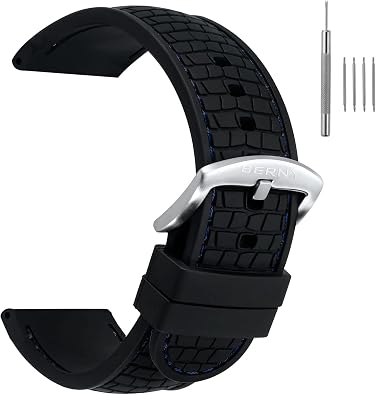 BERNY Silicone Watch Bands Soft Rubber Waterproof Replacement Watch Straps with Stainless Steel Buckle Assorted Colors - 22mm, 24mm for Men and Women Grey, Blue, Green, Gold