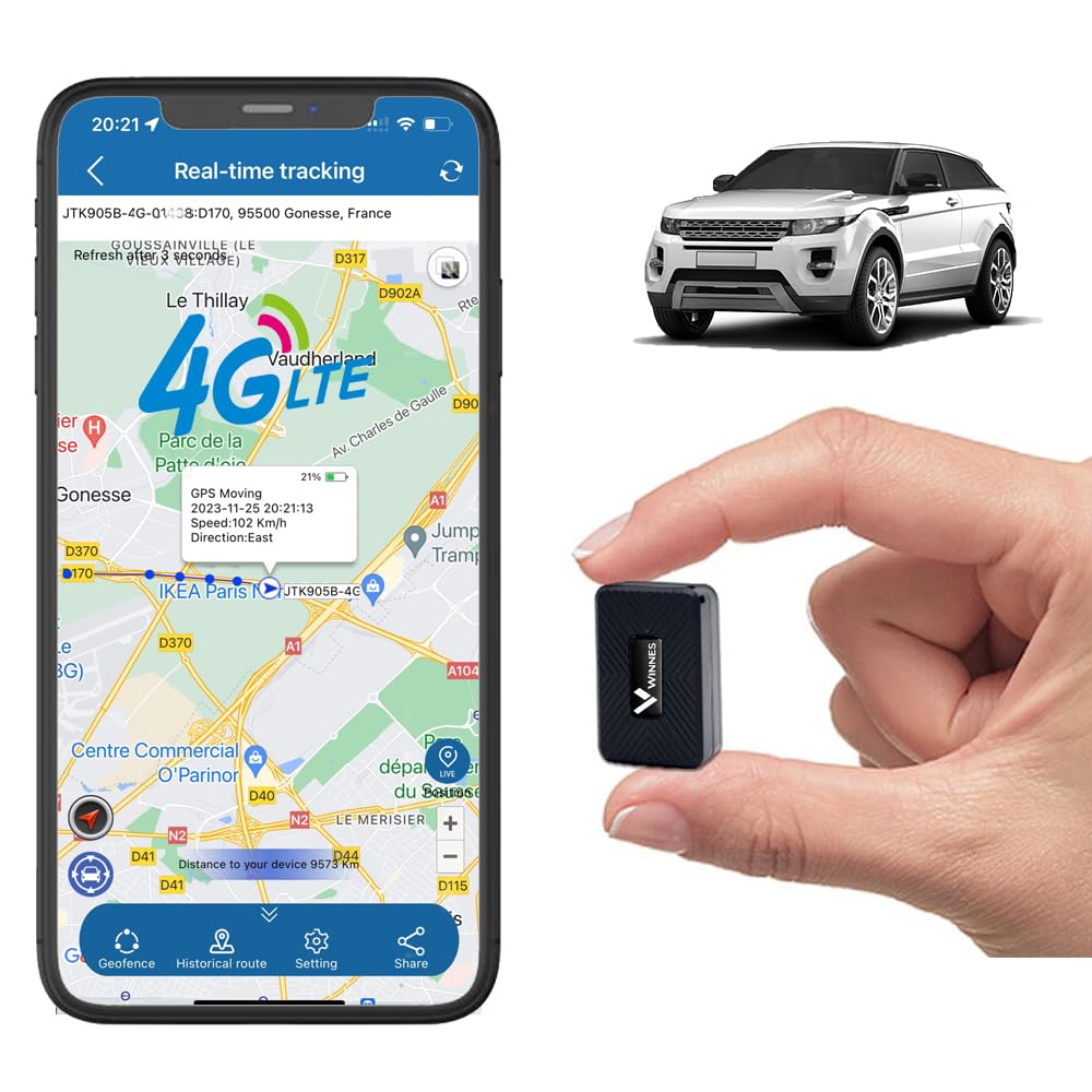 Winnes Mini Traceur GPS (GPS/AGPS/LBS), localisateur magnétique étanche pour Enfants, Voiture, vélo et Valise, Suivi en Temps réel, Fonction Anti-Perte, Application Gratuite