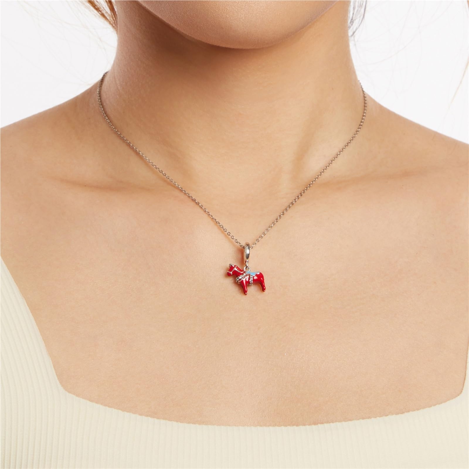 ZUOHUI Dije de caballo Dala sueco de plata esterlina S925 - Cuenta DIY oxidada roja con circonita 3A, compatible con joyas Pandora, Biagi, Troll y Chamilia