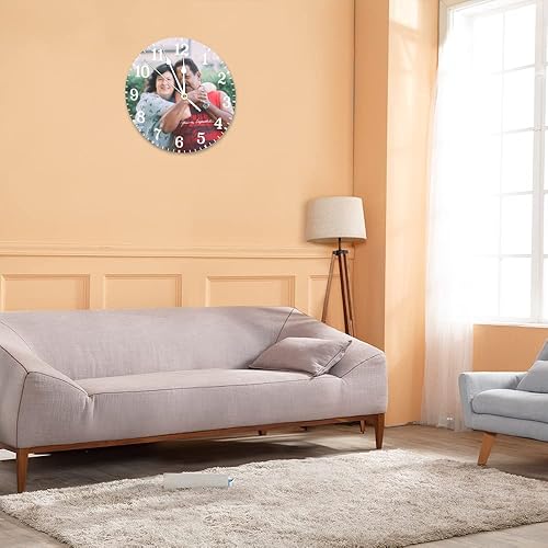 Miniatura 4 de Reloj de madera rústico personalizado sin tictac, añade tu foto, texto, imagen, logotipo, reloj de madera redondo personalizado para pared, 12