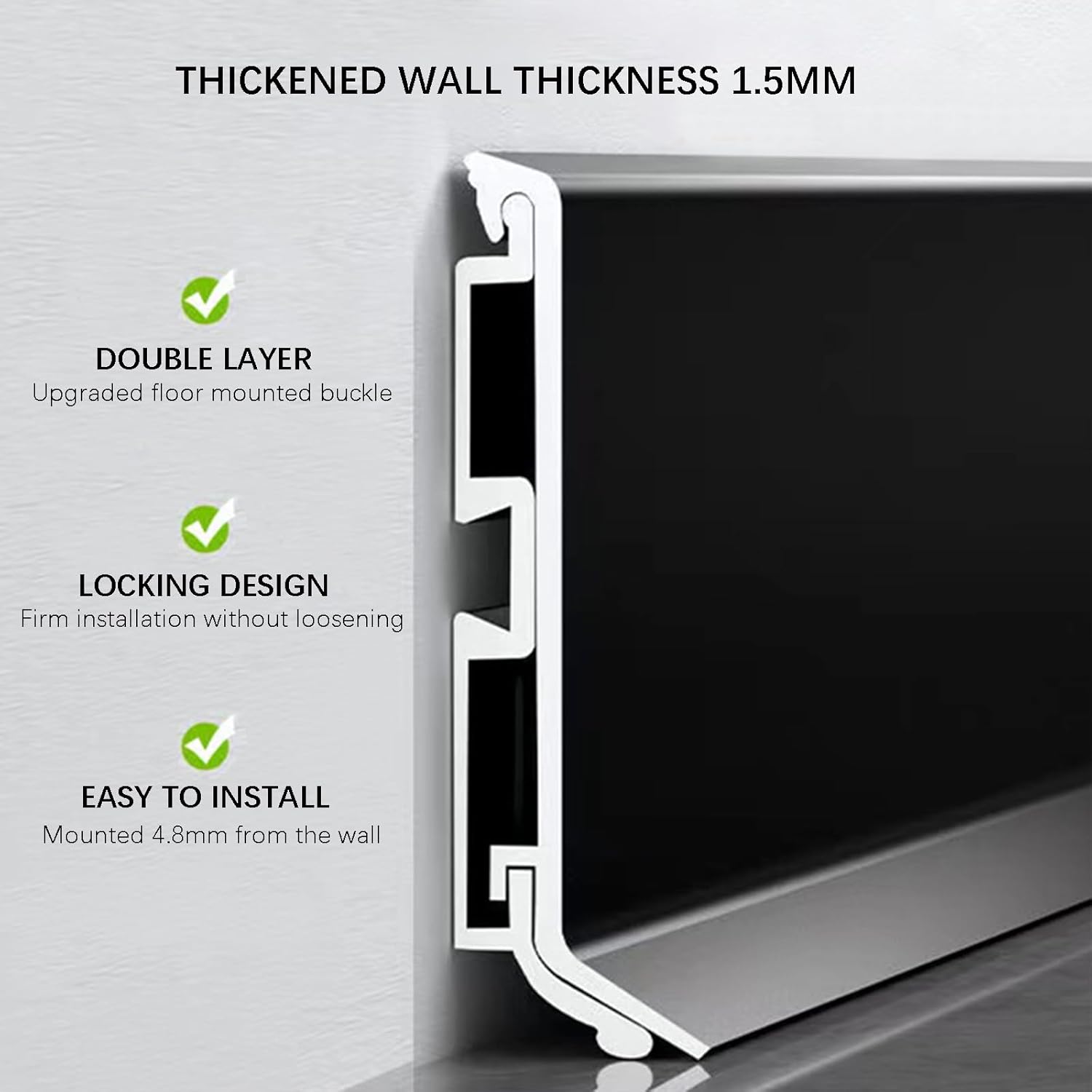 Aluminium Baseboard Molding Trim Accessories Left End Cap for Thickness 1.5mm Height 80mm Snap-on Round Arc Aluminium Skirting Trim - Elevate Your Home Décor (Light Grey, 2pcs)