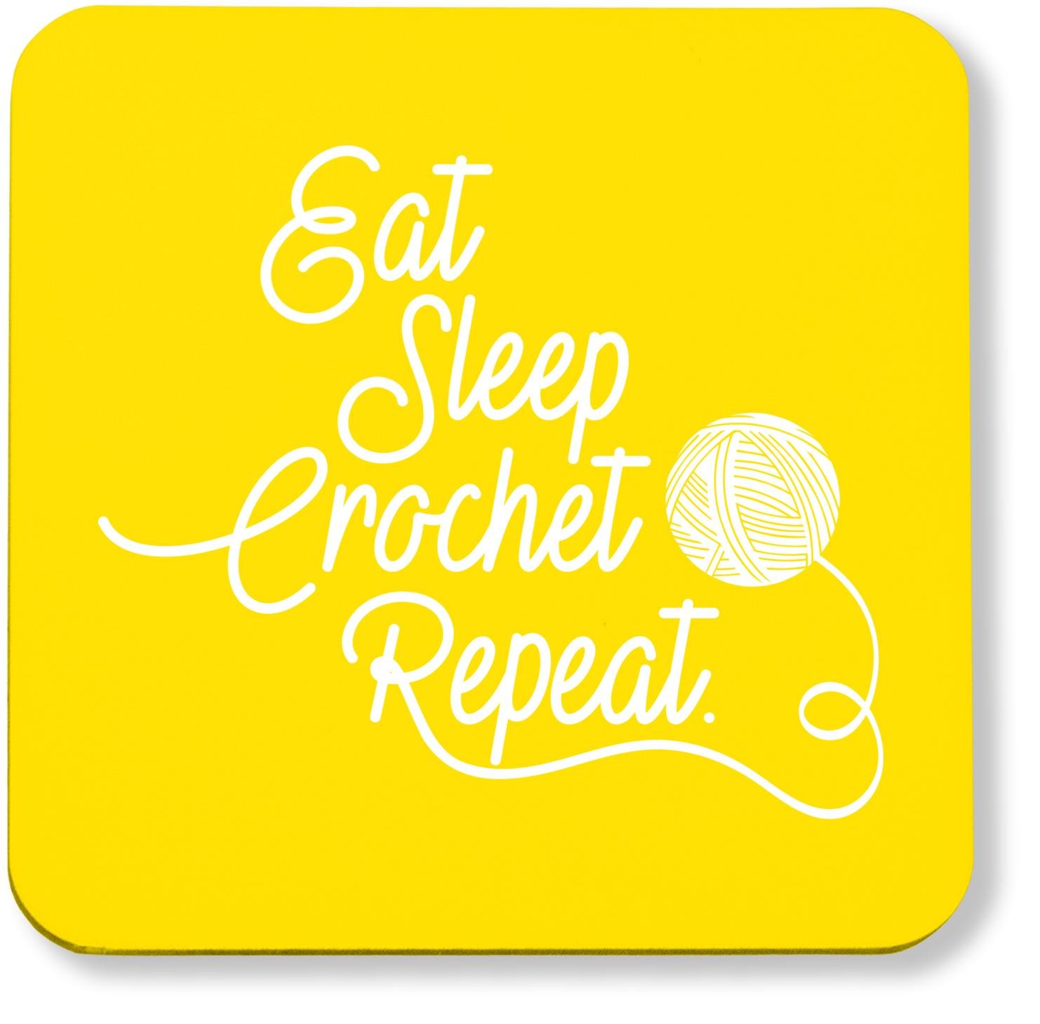 Hippowarehouse Eat Sleep Crochet Repeat pack of 2 coasters gloss finish durable backing 9cm x 9cm