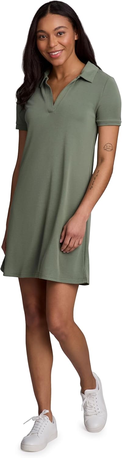 RBX Active Women's T-Shirt Dress, Lightweight Soft Modal Breathable Relaxed Fit V-Neck Collared Dress Travel Tunic Coverup