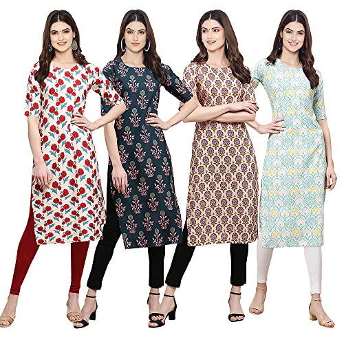 Image of Pinkmint Women's Crepe Digital Print Straight Kurta [Pack of 4] (CCV-334-338-339-335)