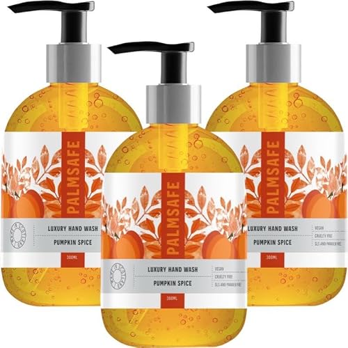 Image of Palmsafe Pumpkin 300ml x 3 Luxury Hand Wash Soothing Hand Cleanser Hydrates Sensitive or Irritated Skin - Natural Bioactives to Nourish and Moisturise Vegan-friendly