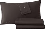 Lacoste 100% Cotton Percale Solid Sheet Set, Breathable, Cooling & Hotel Quality Sheets - Deep Pocket, Easy-Fit, Oeko-Tex Certified, Dark Grey, Twin