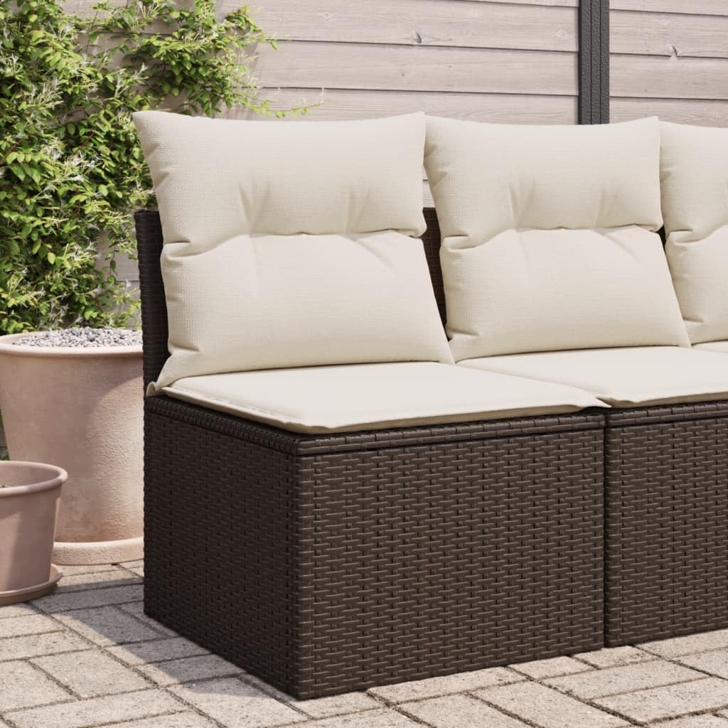 Homgoday Sofa ogrodowa bez podłokietników, sofa środkowa z poduszkami, sofa ogrodowa, sofa wypoczynkowa, sofa wypoczynkowa, meble ogrodowe, balkon, lounge, meble balkonowe, brązowe, polirattanowe