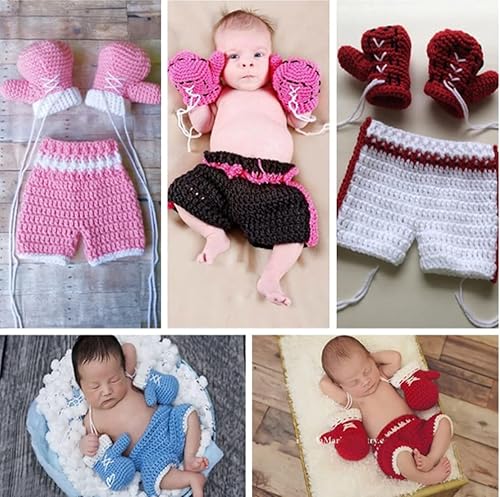 Miniatura 5 de Accesorios de fotografía para recién nacidos, trajes para sesión de fotos de ganchillo para bebé, conjunto de punto, pantalones de guante, estilo