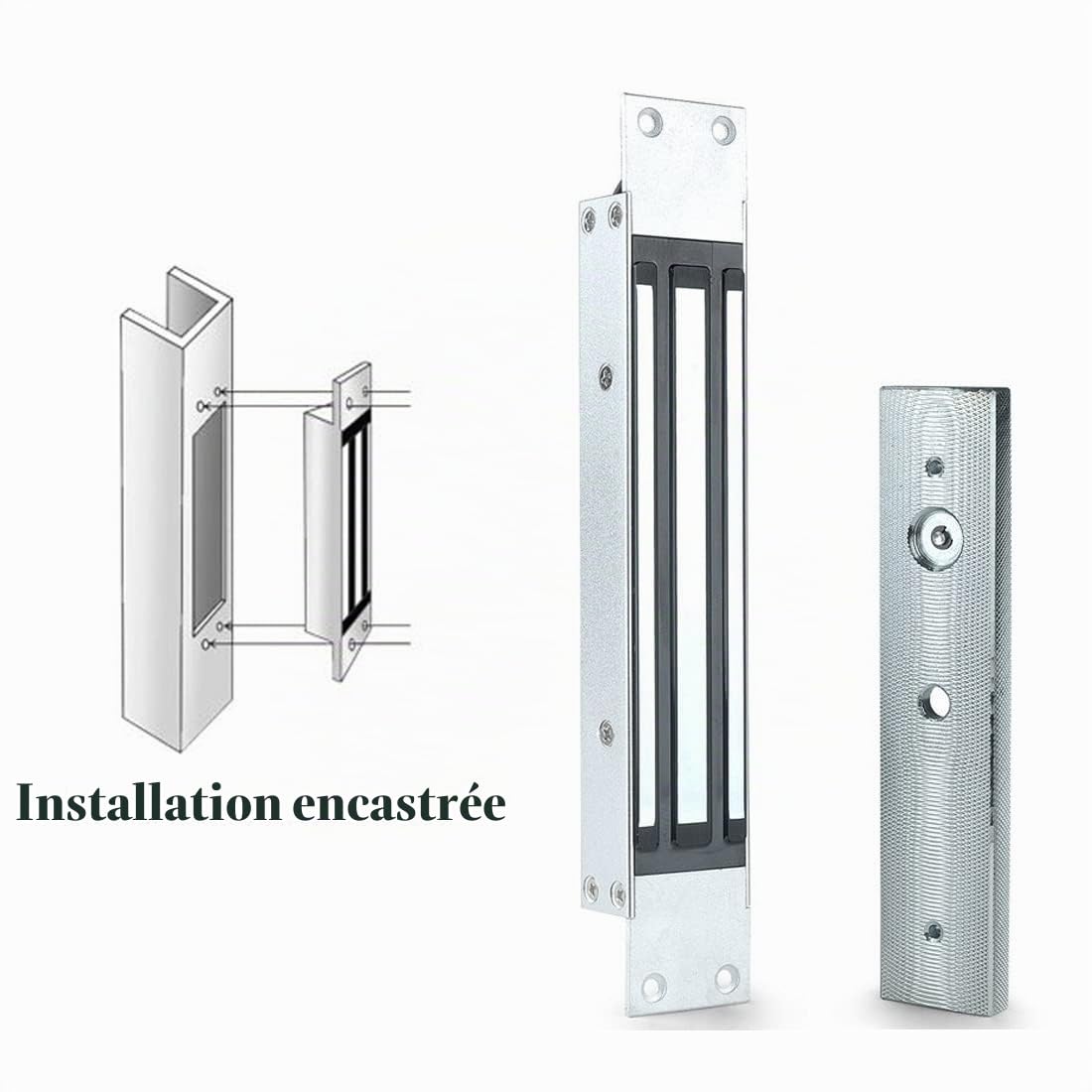 180KG/350lbs Serrure magnétique électrique DC12V Installation intégrée Serrure électromagnétique étanche NC Fail Safe pour système de contrôle d'accès Porte en bois/métal/verre