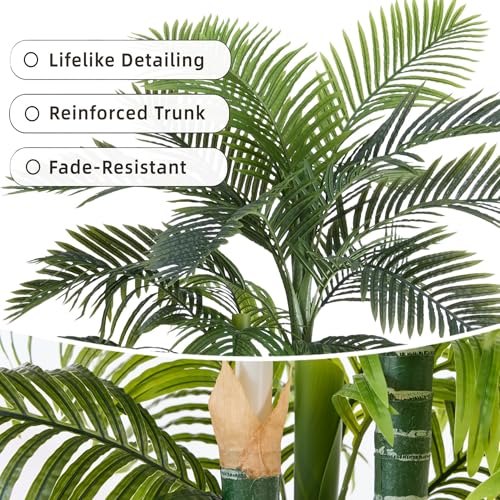 Image of 6FT Artificial Golden Cane Palm Tree, Potted Faux Trees | UV Resistant Indoor /Outdoor Fake Plant with Black Pot, Realistic Tropical Decor for Patio, Living Room, Office