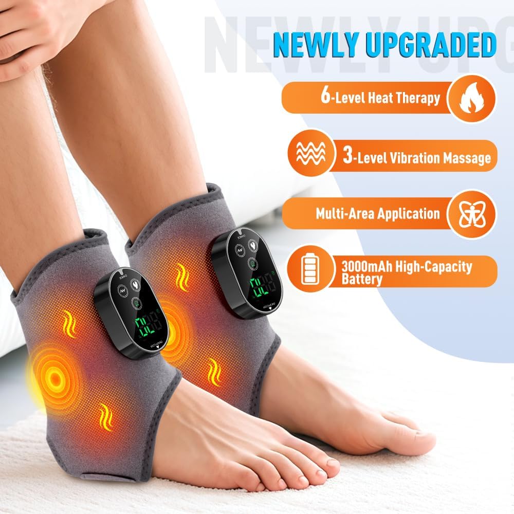 2-Pack Foot Renew Foot Massager, Ankle and Foot Massager for Pain Relief, Ankle Heating Pad with Massage, 6 Heat Levels & 3 Massage Modes with Timer (Grey) Grey 2 Pack