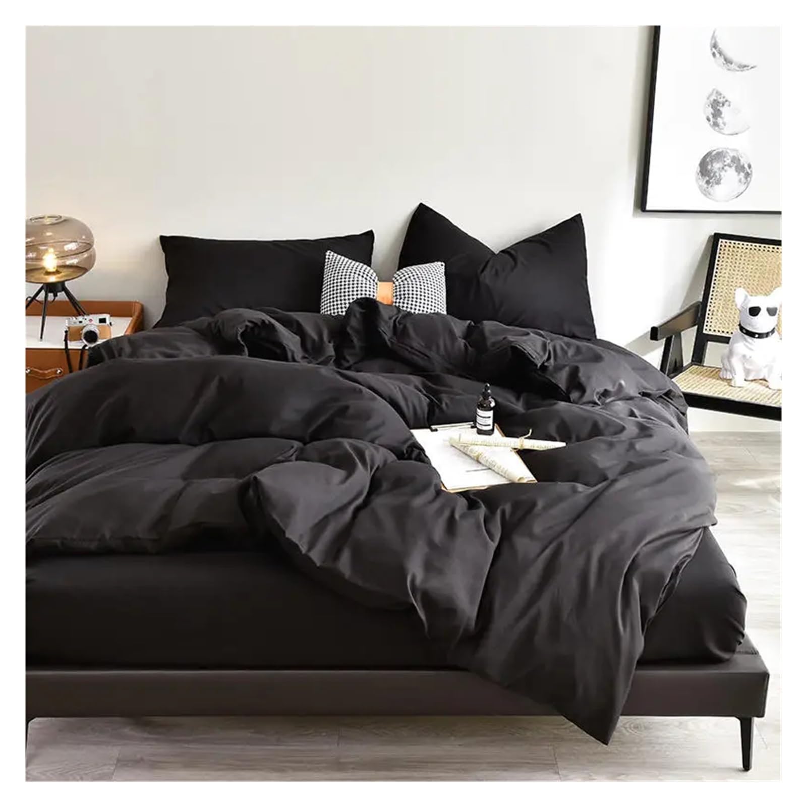 Draps de lit simple et double anti-plis en ensemble de lit quatre pièces facile à laver