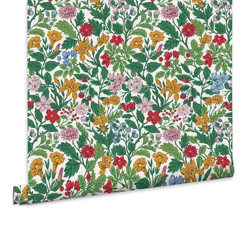 Graham & Brown Joules Arts and Crafts Floral Rainbow Wallpaper | Easy Paste The Wall Application | Multicoloured Floral Design | Eco Friendly
