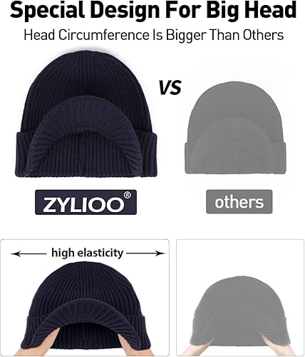 Miniatura 4 de Zylioo Gorro de gran tamaño XXL con ala corta, gorro cálido con visera con puños, gorra de reloj de invierno grande, sombreros de esquí de punto