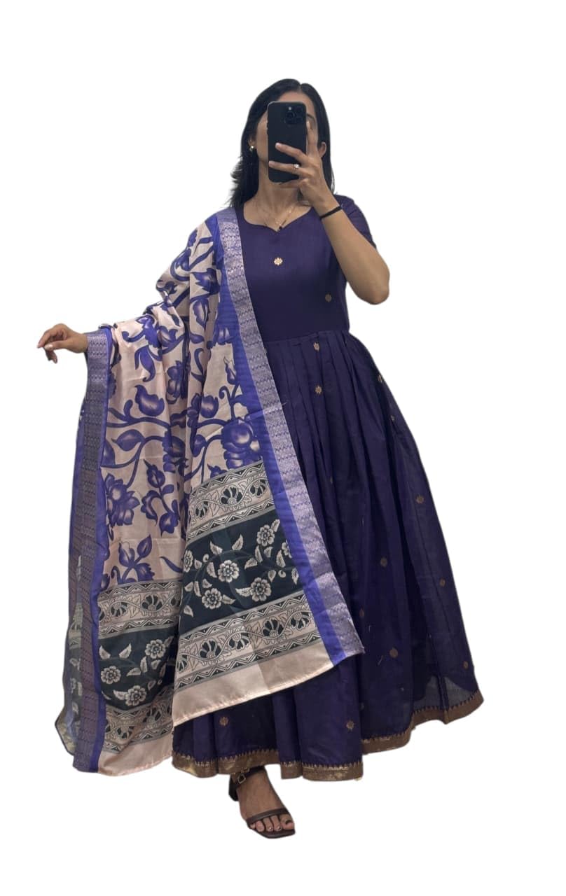 Buy queens world Women’s Maroon Floral Printed Anarkali Suit Purple - Image 1