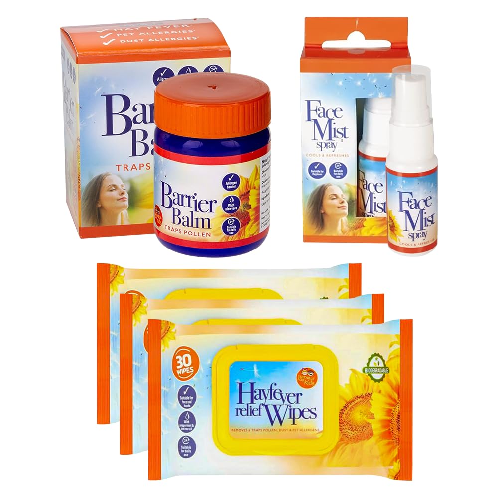 Karrma Nuage Hayfever Relief Wipes 3pk - 1 Hayfever Balm Pollen Barrier - 1 Face Mist Spray 15ml Cools & Refreshes -Allergy Protection and Relief for Adults and Kids Hayfever Kit-Set of 5