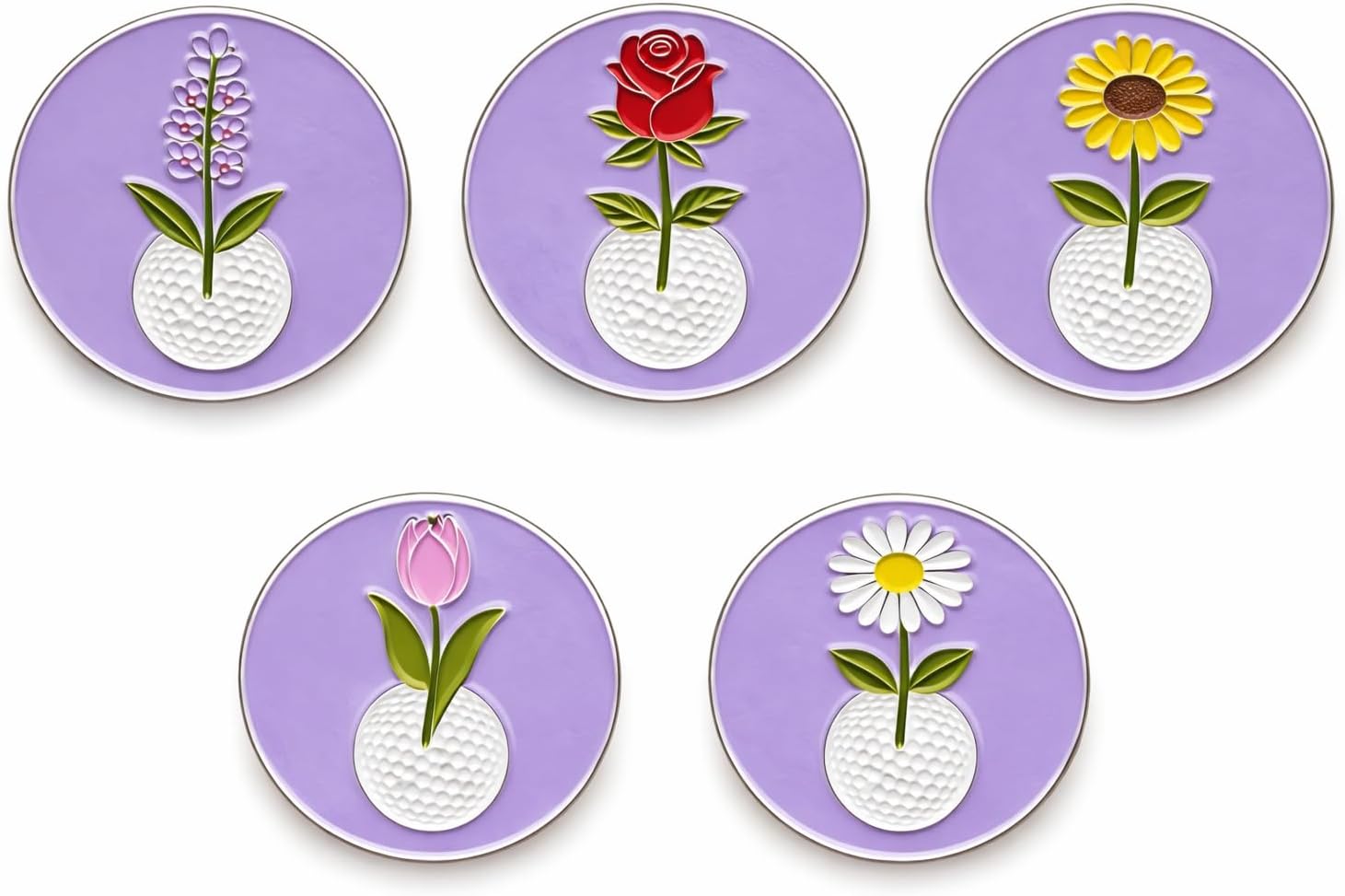 Flower Golf Ball Markers, Set of 5 with Magnetic Hat Clip for Women