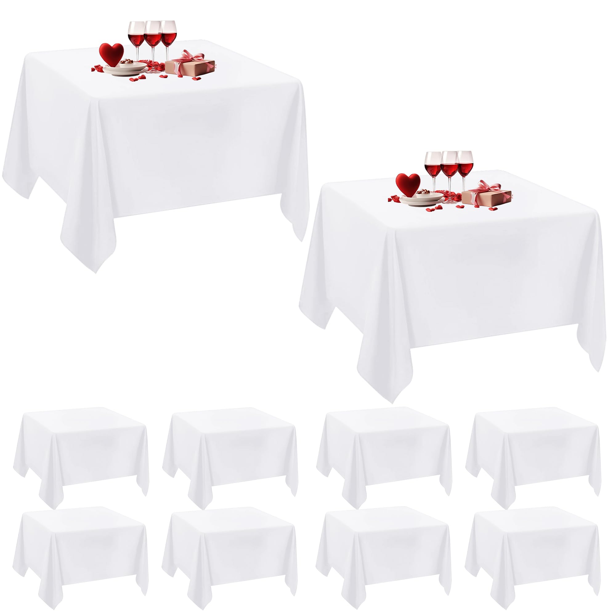 Trimming Shop Mantel Cuadrado de poliéster Blanco, 54 x 54 Pulgadas, Mantel de Lino, Mantel de Tela, 10 Piezas