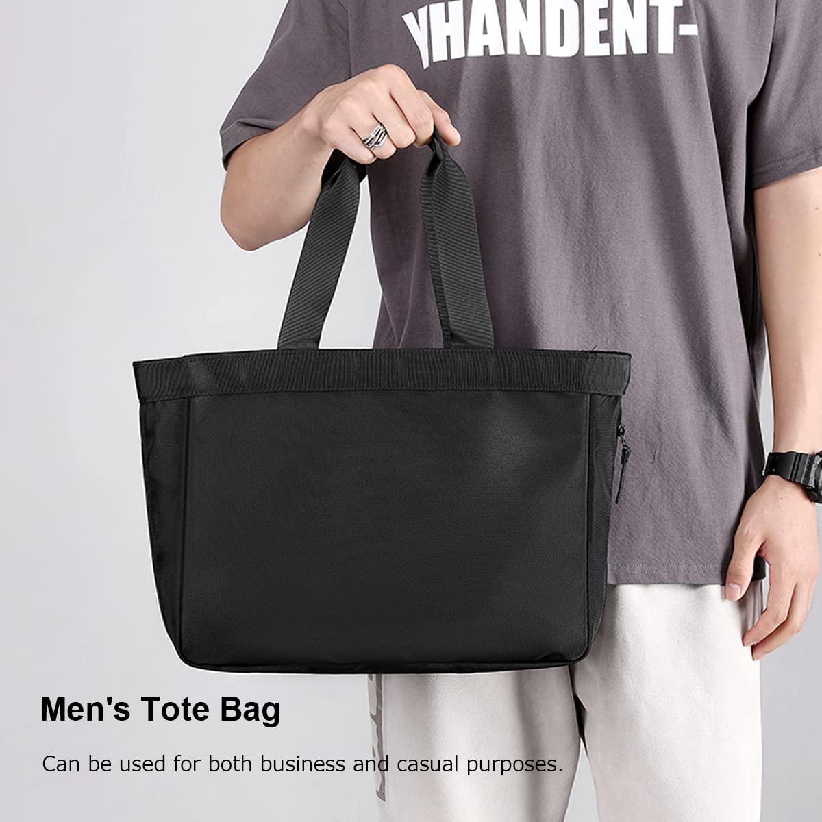 zhongningyifeng Hombres Bolsa Tote de 14 pulgadas portátil de nylon impermeable ligero de negocios Casual Negro Bolso para el Trabajo Escuela Viajes