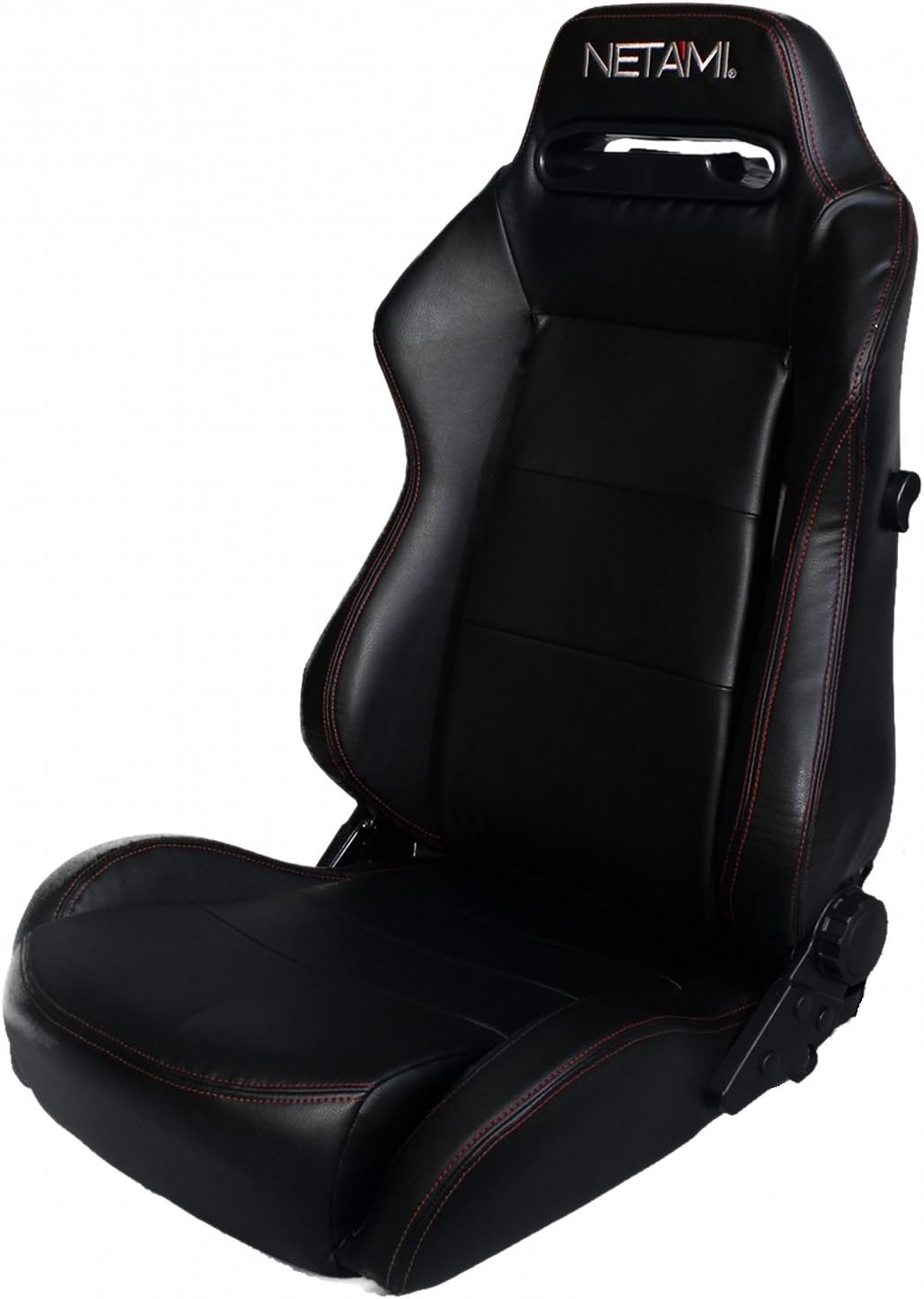 NETAMI NT-2925 Black Fuax Leather Sport Seat with Red Stitch