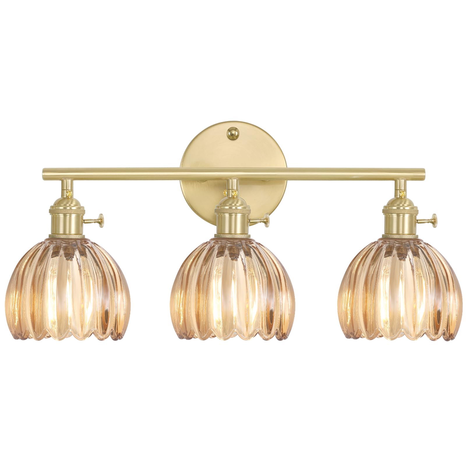 Shenmoyl Bathroom Light Fixtures, 3-Light Brass Vanity wall Light Over Mirror with Amber Tulip Glass Shade for Bedroom Living Room (Bulb Not Included)
