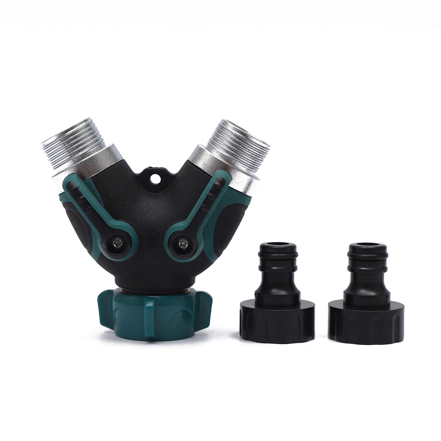 Katsu Tools Silver Katsu Garden Hose Splitter, 2 Way Hose Tap Connector, Rubberized Grip Outdoor Y Valve Water Tap Divider Distributor With 2 Hose Tap Connectors For Cleaning And Irrigation