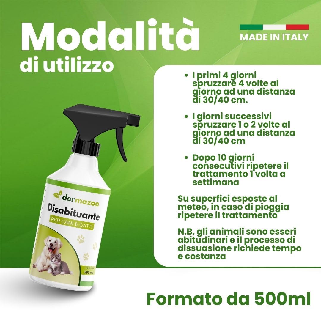 Dermazoo Disabituante Gatti e Disabituante per Cani 500ml Spray Anti Pipi Cane per Uso Interno ed Esterno con Citronella e Geraniolo, Repellente per Gatti Anti Urina