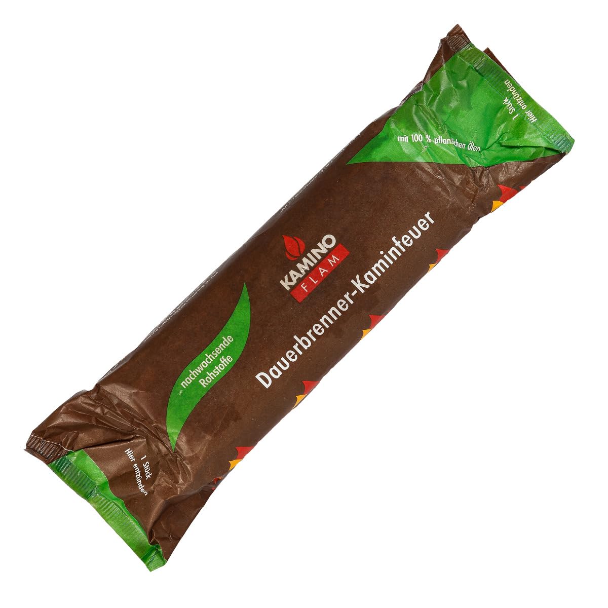 10 Stück KaminoFlam® Dauerbrenner-Kaminfeuer, 100% nachwachsende Rohstoffe, für Kaminofen, Kachelofen, Holzofen