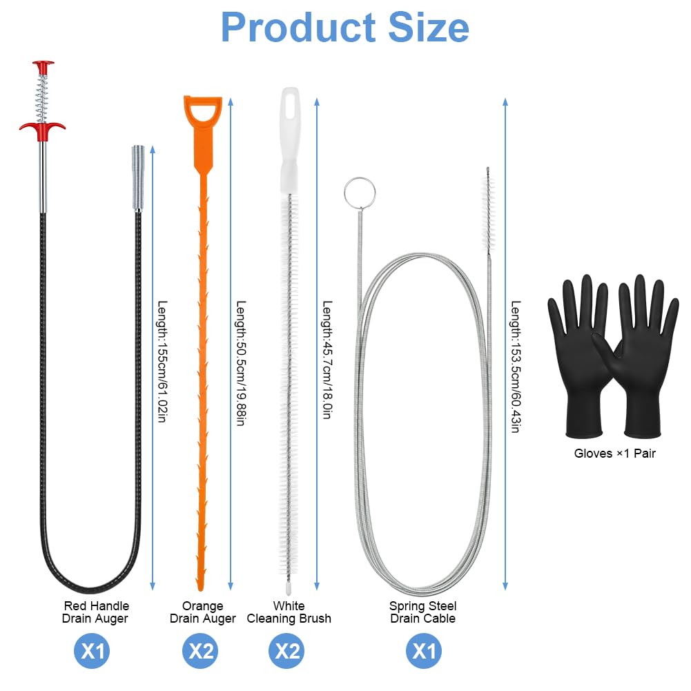7 Pezzi Kit per Pulizia Degli Scarichi, Stura Lavandino Professionale, Riutilizzabile Spazzola Pulizia Tubi, Molla Sturatubi Spirali per Cucine Bagno Toilette Lavandino Fognature