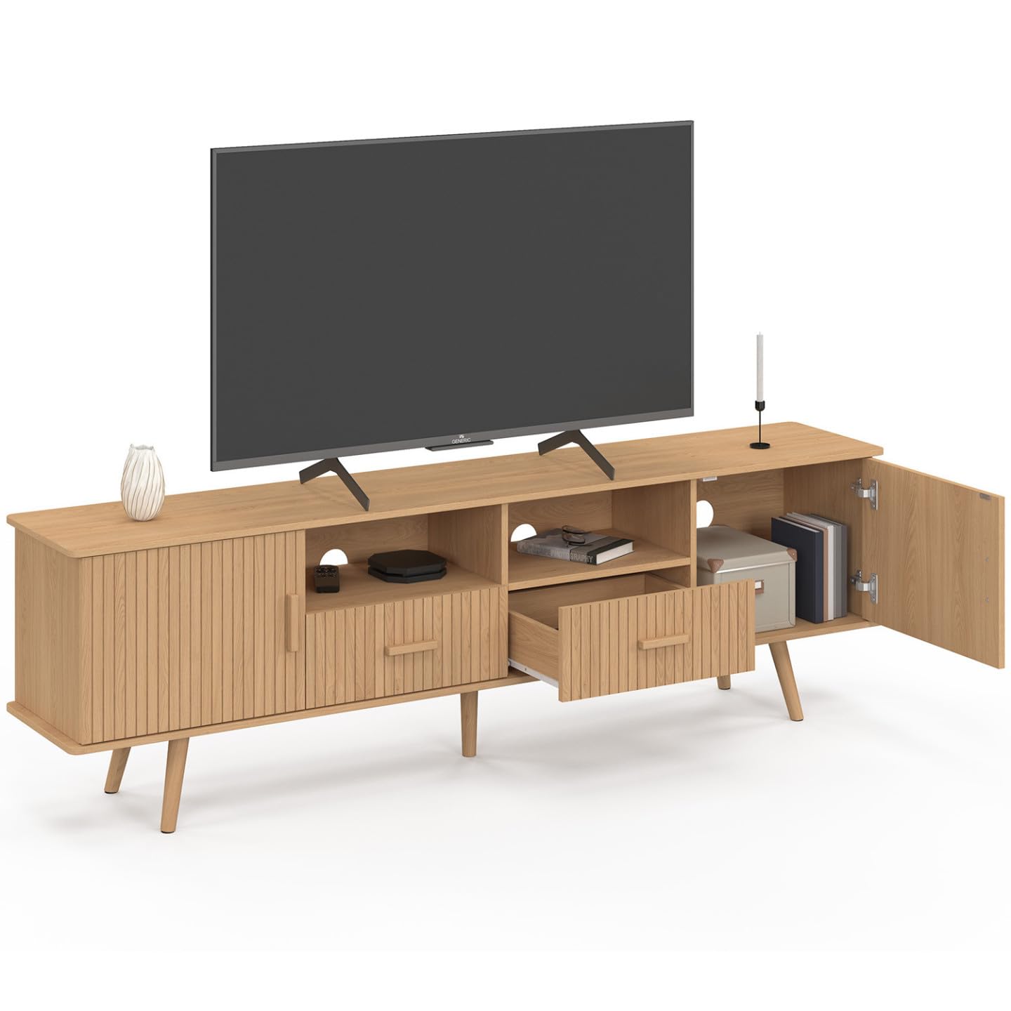 IDMarket - Mueble para TV de 180 cm Juliette con 2 puertas y 2 cajones, con tiras de madera en color roble